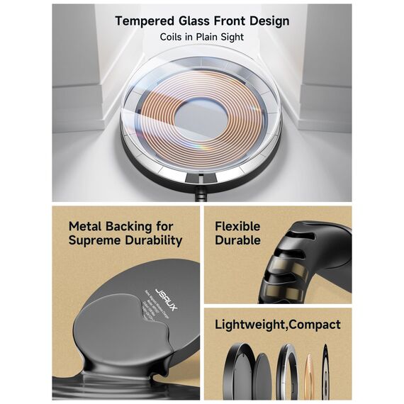 JSAUX Mag-Safe Magnetisches kabelloses Ladegerät, 15 W, kompatibel mit MagSafe Ladegerät iPhone 15/15 Pro/15 Pro Max 14 13 12 Airpods Transparent