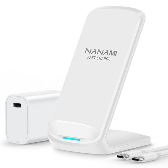 NANAMI Fast Wireless Charger,15W Induktive Ladestation für Samsung Galaxy S26 S25 S24 S23 S22 S21 Ultra Plus,Handy Ständer (mit 20W USB ladegerät PD Adapter) für iPhone 17 16 15 14 13 12 11 Pro Max XR