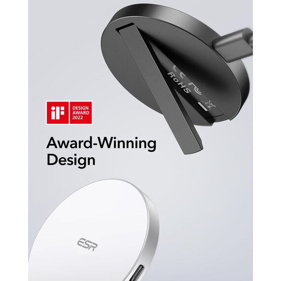 ESR für Magsafe Ladegerät, Wireless Charger mit Ständer für iPhone 17/17e/16/15/14/13/12, AirPods 4/3/2 Pro, Samsung S26, Induktive Ladestation mit 1,5m Verstärktem Nylonkabel,Schwarz (Ohne Netzteil)