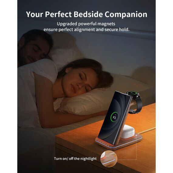 JoyGeek 3 in 1 Induktive Ladestation für Samsung, Wireless Charger für Samsung S26/S25/S24/S23/ZFlip/Fold, Induktionsladegerät für Galaxy Watch Ultra/8-4, Kabelloses Ladegerät für Galaxy Buds-Bambus