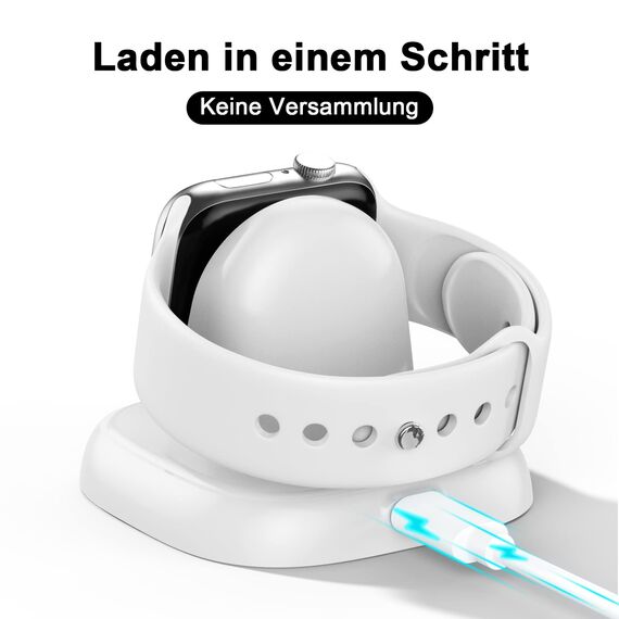 LVFAN Ladegerät für Apple Watch, iWatch Ladestation mit USB-C Ladekabel, kabelloser Reiseladegerätehalter, Magnetische Ladestation für Apple Watch 10/9/8/7/6/5/4/3/2/SE/Ultra 2 - Weiß