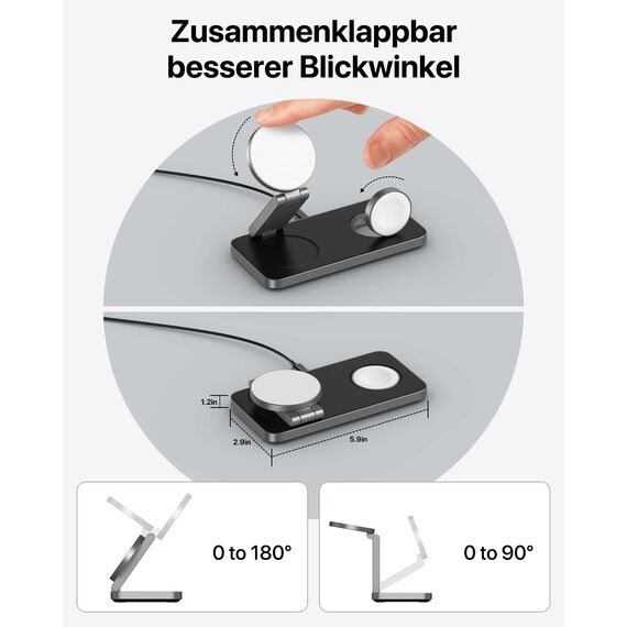 Induktive Ladestation Kompatibel mit Magsafe Ladegerät,QTlier 3 in 1 iPhone Ladestation für Air 17/16/15/14/13/12 Serie,20W Wireless Charger für Apple Watch 10/9/8/7/6/5/4/3 und AirPods (Schwarz)