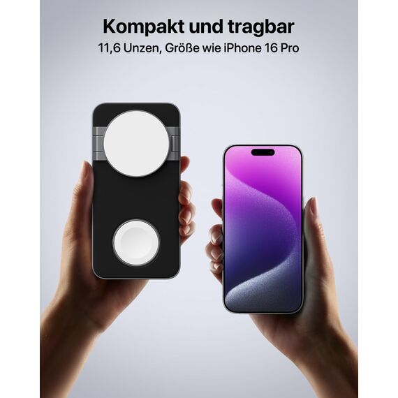 Induktive Ladestation Kompatibel mit Magsafe Ladegerät,QTlier 3 in 1 iPhone Ladestation für Air 17/16/15/14/13/12 Serie,20W Wireless Charger für Apple Watch 10/9/8/7/6/5/4/3 und AirPods (Schwarz)