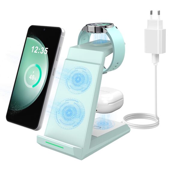 Induktive Ladestation für Samsung，ADADPU Kabelloses Ladegerät 3 in 1 Kompatibel für Galaxy Watch 8/7/6/5/5 Pro/4/3/Active 2，Wireless Charger für Samsung S25 S24 S23 S22 Ultra S21 Note 20 Galaxy Buds