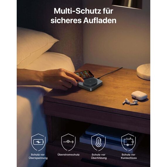Mag-Safe Ladestation,Tragbares Ladegerät für Apple Watch und iPhone, induktive Ladestation Reisen kompatibel mit iPhone 16 15 14 13 12 iWatch Serie, Wireless Charger für Airp0ds Pro 3 2 (Grau)