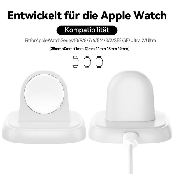 LVFAN Ladegerät für Apple Watch, iWatch Ladestation mit USB-C Ladekabel, kabelloser Reiseladegerätehalter, Magnetische Ladestation für Apple Watch 10/9/8/7/6/5/4/3/2/SE/Ultra 2 - Weiß