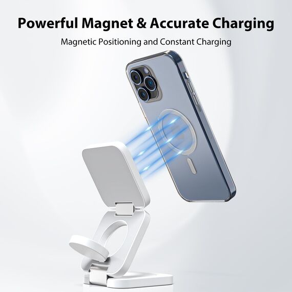 KU XIU Faltbar 3 in 1 Ladestation für Apple Watch und iPhone-kompatibel mit MagSafe Ladegerät Induktive Handy Ladestation-15W Wireless Charger für iPhone 16-12, Watch Ultra2,für AirPods(20W Ladegerät)