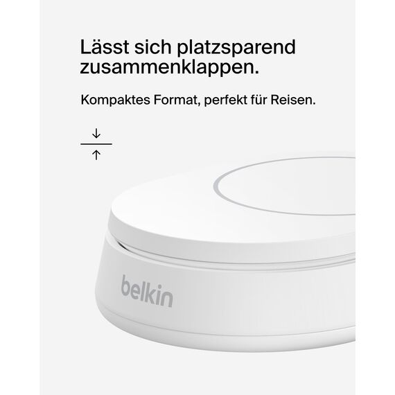Belkin BoostCharge Pro induktive Ladestation 15W, Qi2-Ladegerät, kabelloses Ladegerät, kompatibel mit MagSafe, kabelloses Qi2-Ladestation für Apple iPhone 16/15/14/13/12, AirPods Pro – Weiß