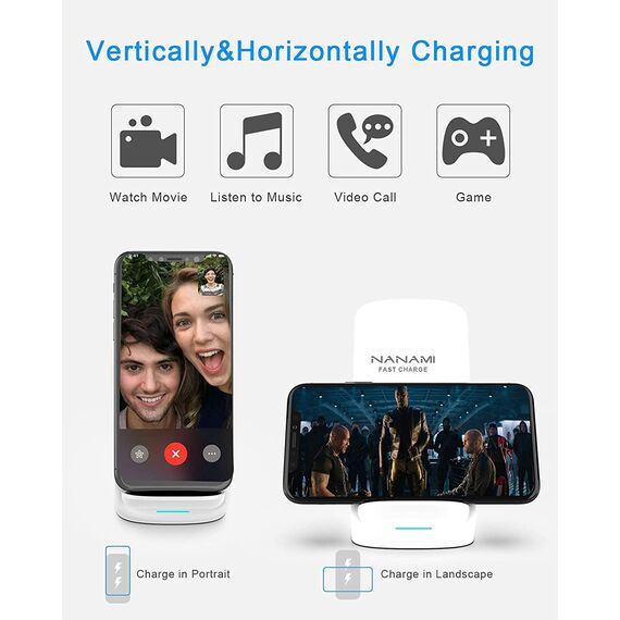 NANAMI Fast Wireless Charger, 15W Induktive Ladestation für Samsung Galaxy S26/S25/S24/S23/S22/S22+/S21/S20/S10/S9/S8/S7 Note 20, für iPhone 17/Air/16/15/14/13/12/11/X/XS/XR/8/8 Plus Google Pixel LG