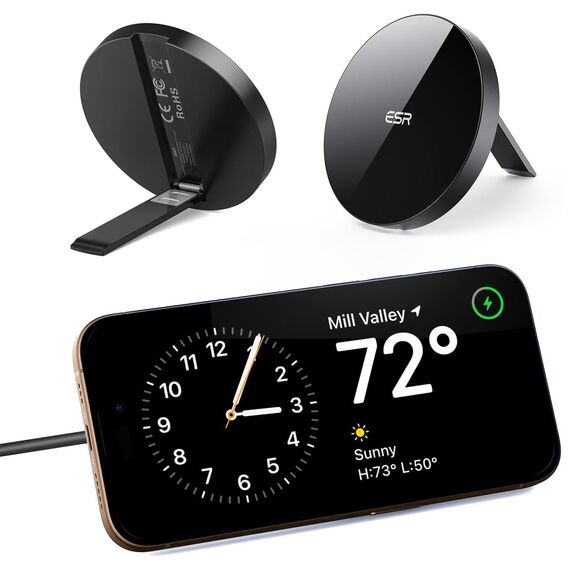 ESR für Magsafe Ladegerät, Wireless Charger mit Ständer für iPhone 17/17e/16/15/14/13/12, AirPods 4/3/2 Pro, Samsung S26, Induktive Ladestation mit 1,5m Verstärktem Nylonkabel,Schwarz (Ohne Netzteil)