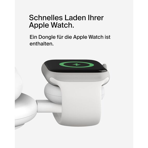 Belkin BoostCharge Pro kabellose 3-in-1-Ladestation mit magnetischem Qi2, 15 W, Schnellladegerät, Wireless Charger kompatibel mit den iPhone-Serien 16, AirPods, Apple Watch usw. – Weiß