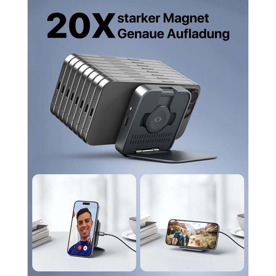 Mag-Safe Ladestation,Tragbares Ladegerät für Apple Watch und iPhone, induktive Ladestation Reisen kompatibel mit iPhone 16 15 14 13 12 iWatch Serie, Wireless Charger für Airp0ds Pro 3 2 (Grau)