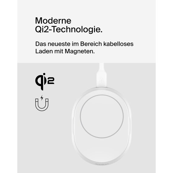 Belkin BoostCharge Pro induktive Ladestation 15W, Qi2-Ladegerät, kabelloses Ladegerät, kompatibel mit MagSafe, kabelloses Qi2-Ladestation für Apple iPhone 16/15/14/13/12, AirPods Pro – Weiß