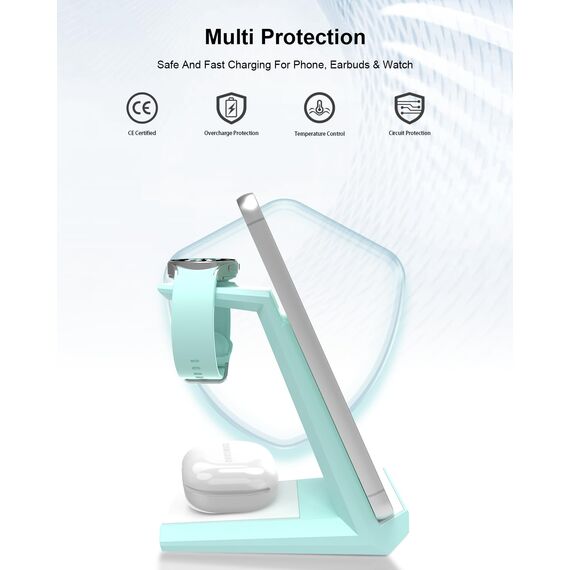 Induktive Ladestation für Samsung，ADADPU Kabelloses Ladegerät 3 in 1 Kompatibel für Galaxy Watch 8/7/6/5/5 Pro/4/3/Active 2，Wireless Charger für Samsung S25 S24 S23 S22 Ultra S21 Note 20 Galaxy Buds