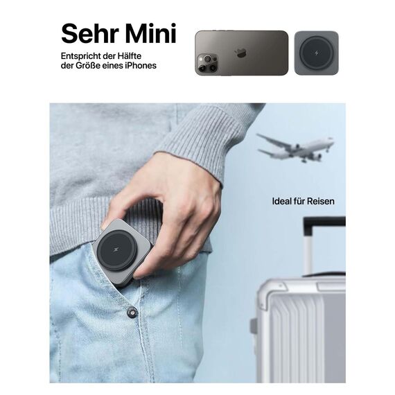 Mag-Safe Ladestation,Tragbares Ladegerät für Apple Watch und iPhone, induktive Ladestation Reisen kompatibel mit iPhone 16 15 14 13 12 iWatch Serie, Wireless Charger für Airp0ds Pro 3 2 (Grau)