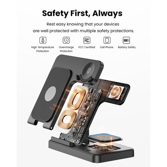 GEEKERA Induktive Ladestation für Samsung, 3 in 1 Faltbare Wireless Charger für Samsung S25/S24/S23/S22, Induktionsladegerät für Galaxy Watch 8/7/6/5/4/3, Kabelloses Ladegerät für Galaxy Buds-Schwarz