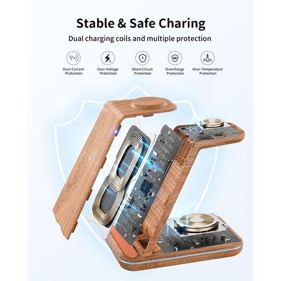 JoyGeek 3 in 1 Induktive Ladestation für Samsung, Wireless Charger für Samsung S26/S25/S24/S23/ZFlip/Fold, Induktionsladegerät für Galaxy Watch Ultra/8-4, Kabelloses Ladegerät für Galaxy Buds-Bambus