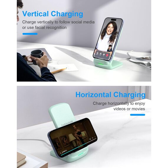 NANAMI Fast Wireless Charger, 15W Induktive Ladestation für Samsung Galaxy S26/S25/S24/S23/S22/S22+/S21/S20/S10/S9/S8/S7 Note 20, für iPhone 17/Air/16/15/14/13/12/11/X/XS/XR/8/8 Plus Google Pixel LG