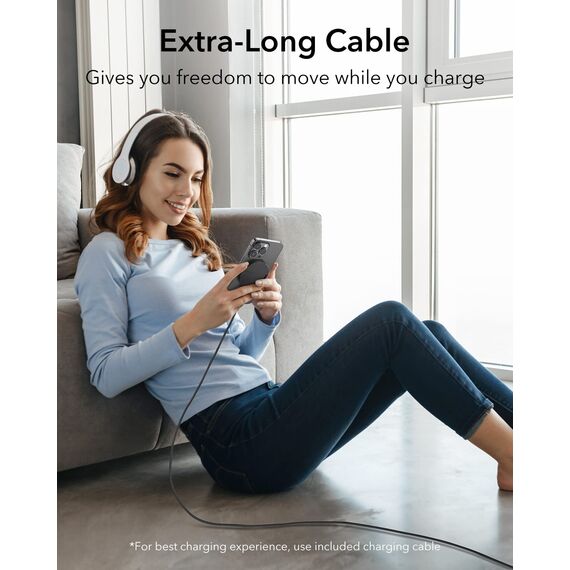 ESR für Magsafe Ladegerät, Wireless Charger mit Ständer für iPhone 17/17e/16/15/14/13/12, AirPods 4/3/2 Pro, Samsung S26, Induktive Ladestation mit 1,5m Verstärktem Nylonkabel,Schwarz (Ohne Netzteil)