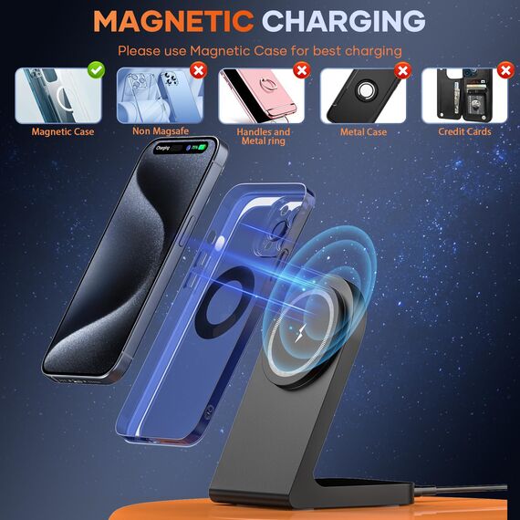 Mag Safe Wireless Ladegerät, Magnetische Kabellose Ladestation, Schnelle Mag-Safe Ladestation Kompatibel mit iPhone 17 16 15 14 13 12 Series, AirPods Pro 2, AirPods 3