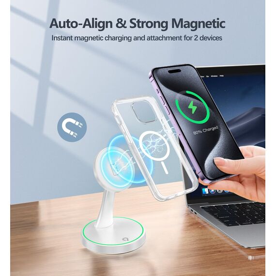 Induktive Ladestation Kompatibel mit Mag Safe Ladegerät,OANDYS 2 in 1 15W Schnelles iPhone Ladestation für iPhone 17/16/15/14/13/12Serie und für AirPods,Wireless Charger mit schlaffreundlichem Licht