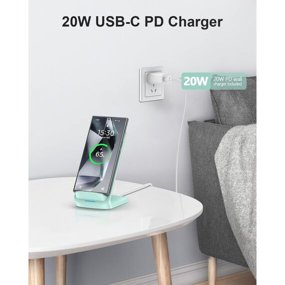 NANAMI Fast Wireless Charger, 15W Induktive Ladestation für Samsung Galaxy S26 S25 S24 S23 S22 Ultra Plus,Handy Ständer (mit 20W USB ladegerät PD Adapter) für iPhone 17 16 15 14 13 12 11 Pro Max XR