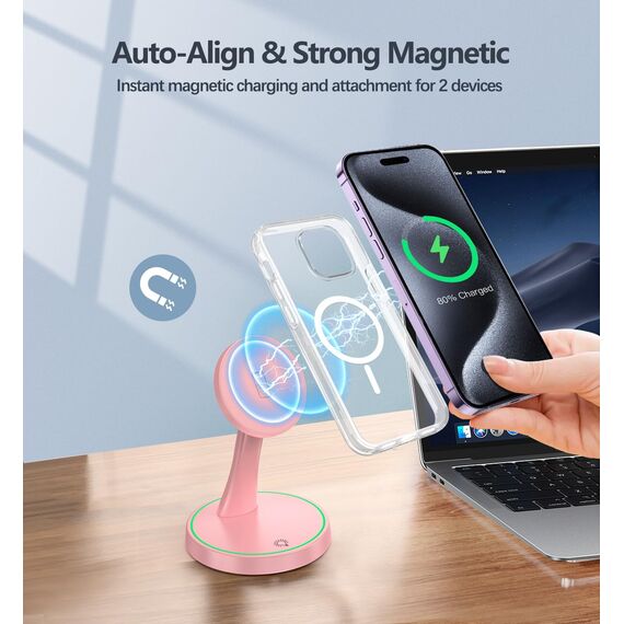 Induktive Ladestation Kompatibel mit Mag Safe Ladegerät,OANDYS 2 in 1 15W Schnelles iPhone Ladestation für iPhone 17/16/15/14/13/12Serie und für AirPods,Wireless Charger mit schlaffreundlichem Licht