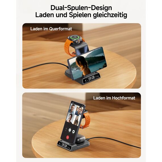 Induktive Ladestation für Samsung, 2025 Upgrade Kabelloses Ladegerät 3 in 1 für Galaxy Watch 8/Ultra/7/6/5, Wireless Charger für Samsung S25 Ultra/S24/S23/S22/Note/Z Fold 6/Z Flip 7/Galaxy Buds 3/Pro
