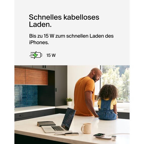 Belkin BoostCharge Pro kabellose 3-in-1-Ladestation mit magnetischem Qi2, 15 W, Schnellladegerät, Wireless Charger kompatibel mit den iPhone-Serien 16, AirPods, Apple Watch usw. – Weiß