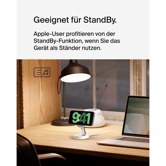 Belkin BoostCharge Pro induktive Ladestation 15W, Qi2-Ladegerät, kabelloses Ladegerät, kompatibel mit MagSafe, kabelloses Qi2-Ladestation für Apple iPhone 16/15/14/13/12, AirPods Pro – Weiß