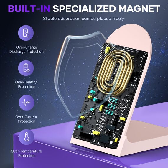 Magnetische Wireless Ladegerät Kabellose Ladestation, Schnelle Magnetische Ladestation Kompatibel mit iPhone 17 16 15 14 13 12 Series, Air-Pods Pro 2, Air-Pods 3
