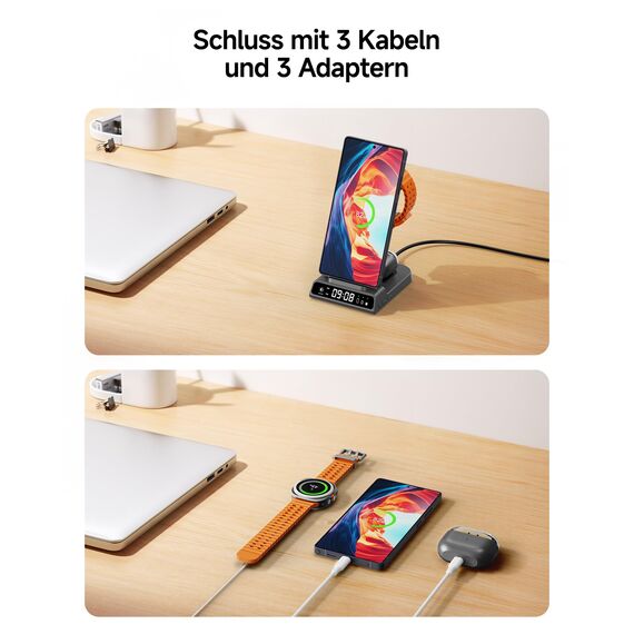 Induktive Ladestation für Samsung, 2025 Upgrade Kabelloses Ladegerät 3 in 1 für Galaxy Watch 8/Ultra/7/6/5, Wireless Charger für Samsung S25 Ultra/S24/S23/S22/Note/Z Fold 6/Z Flip 7/Galaxy Buds 3/Pro