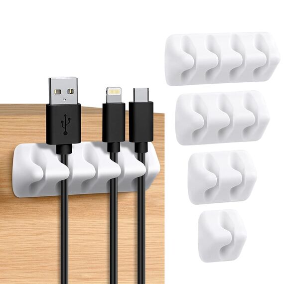 URAQT Kabelclips Kabelhalter, 5 Stück Vielzwecke Kabelführung Kabel Organizer Set für Schreibtisch, Netzkabel, USB Ladekabel, Ladegeräte, Audiokabel (mini-Weiss)
