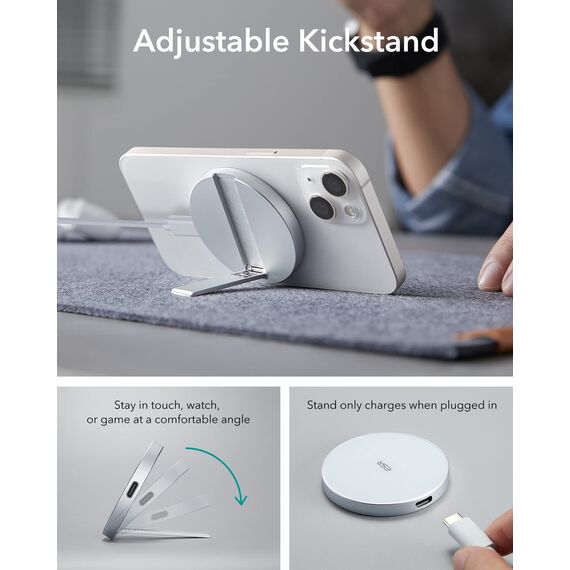 ESR für Magsafe Ladegerät, Wireless Charger mit Ständer für iPhone 17/17e/16/15/14/13/12, AirPods 4/3/2 Pro, Samsung S26, Induktive Ladestation mit 1,5m Verstärktem Nylonkabel, Weiß(Ohne Netzteil)