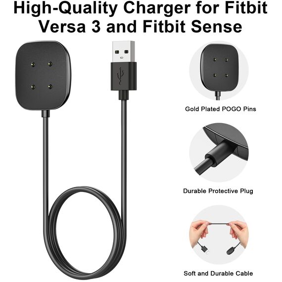 Oumida Ladekabel Kompatibel mit Fitbit Versa 4 /Sense 2 /Versa 3/Sense Ladegerät, 50cm/1.65ft & 100cm/3.3ft USB Ladestation Charger Cable Dock Kabel für Fitbit Versa 4/Versa 3/Sense(100cm*2pcs)