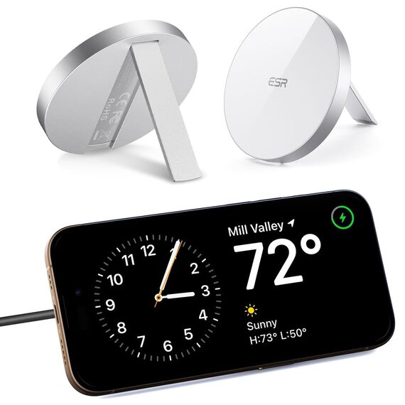 ESR für Magsafe Ladegerät, Wireless Charger mit Ständer für iPhone 17/17e/16/15/14/13/12, AirPods 4/3/2 Pro, Samsung S26, Induktive Ladestation mit 1,5m Verstärktem Nylonkabel, Weiß(Ohne Netzteil)