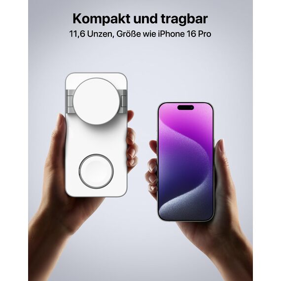 Induktive Ladestation Kompatibel mit Magsafe Ladegerät,QTlier 3 in 1 iPhone Ladestation für 17/16/15/14/13/12 Serie,20W Wireless Charger für Apple Watch 10/9/8/7/6/5/4/3 und AirPods (Tief Weiß)