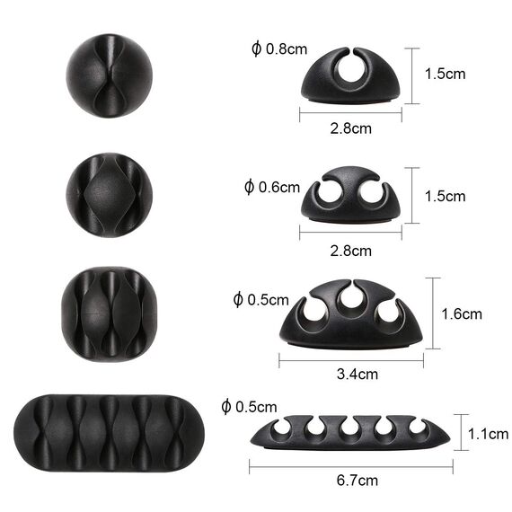 URAQT Kabelclips Kabelhalter, Vielzwecke Kabelführung Kabel Organizer Set für Schreibtisch, Netzkabel, USB Ladekabel, Ladegeräte, Audiokabel, 20 Stück, Schwarz