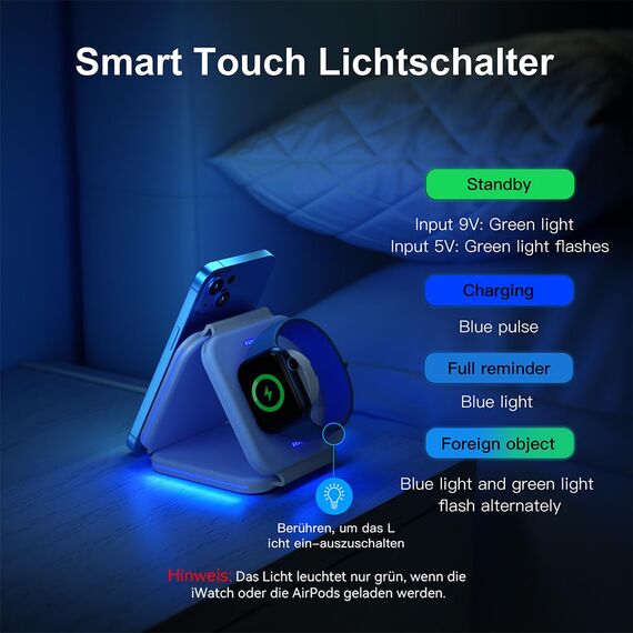 ZUMSEY 3 in 1 Faltbare kabellose Reiseladestation, Apple Ladestation Für Apple Watch und iPhone iPods, Wireless Charger für iPhone 16 15 14 13 12 Pro Max Plus/iWatch 10/9/Ultra/8/7/6/SE/5/4/3/AirPods