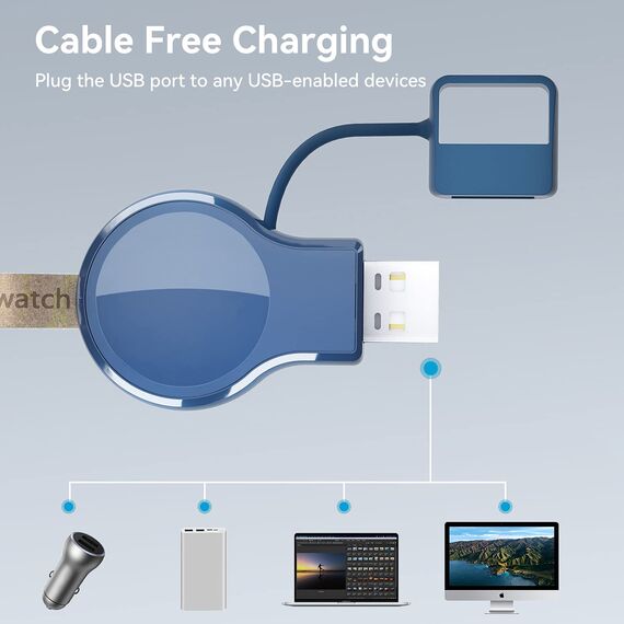 LVFAN Ladegerät für Apple Watch, iWatch Ladegerät Unterwegs, Kabelloses Tragbare Reiseladegerät Zubehör, USB Portable Wireless Travel Charger für Apple Watch 10 9 8 7 6 5 4 3 2 SE Ultra 2 (Blau)