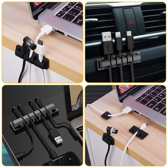 URAQT Kabelclips Kabelhalter, 5 Stück Vielzwecke Kabelführung Kabel Organizer Set für Schreibtisch, Netzkabel, USB Ladekabel, Ladegeräte, Audiokabel (Schwarz)