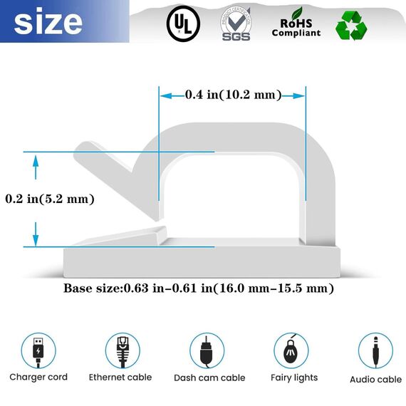 SZFUDIGO kabelhalter selbstklebend 50 Pack,klebehaken Weiß,kabelorganizer,kabelclips selbstklebend,kabelklemmen,kabelführung,Indoor and Outdoor Cable Clips,Fairy Lights