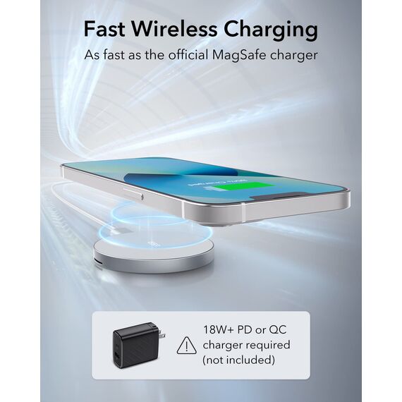 ESR für Magsafe Ladegerät, Wireless Charger mit Ständer für iPhone 17/17e/16/15/14/13/12, AirPods 4/3/2 Pro, Samsung S26, Induktive Ladestation mit 1,5m Verstärktem Nylonkabel, Weiß(Ohne Netzteil)