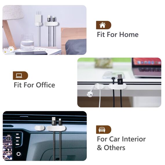 URAQT Kabelclips Kabelhalter, 12 Stück Vielzwecke Kabelführung Kabel Organizer Set für Schreibtisch, Netzkabel, USB Ladekabel, Ladegeräte, Audiokabel, Weiß