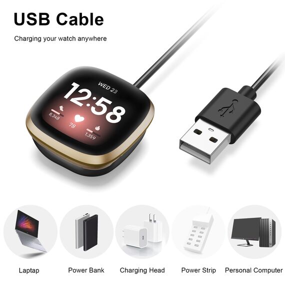 Oumida Ladekabel Kompatibel mit Fitbit Versa 4 /Sense 2 /Versa 3/Sense Ladegerät, 50cm/1.65ft & 100cm/3.3ft USB Ladestation Charger Cable Dock Kabel für Fitbit Versa 4/Versa 3/Sense(50cm*1pcs)