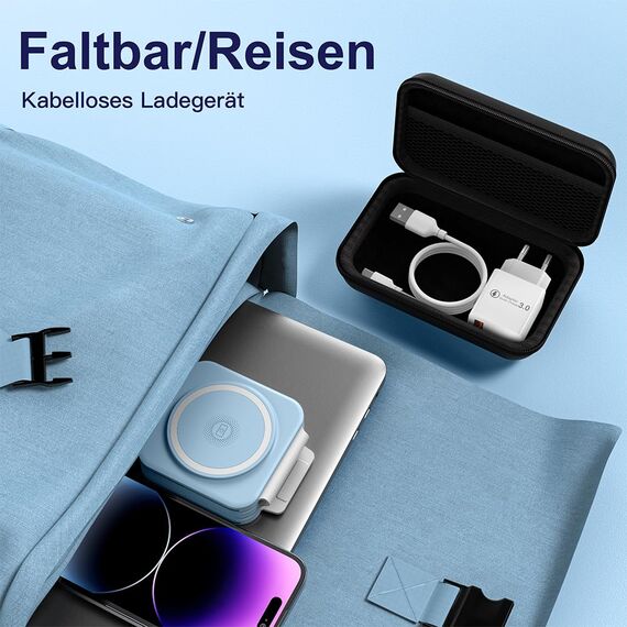 ZUMSEY 3 in 1 Faltbare kabellose Reiseladestation, Apple Ladestation Für Apple Watch und iPhone iPods, Wireless Charger für iPhone 16 15 14 13 12 Pro Max Plus/iWatch 10/9/Ultra/8/7/6/SE/5/4/3/AirPods