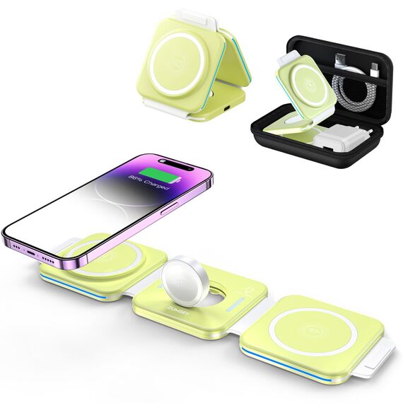 ZUMSEY 3 in 1 Faltbare kabellose Reiseladestation, Apple Ladestation Für Apple Watch und iPhone iPods, Wireless Charger für iPhone 16 15 14 13 12 Pro Max Plus/iWatch 10/9/Ultra/8/7/6/SE/5/4/3/AirPods