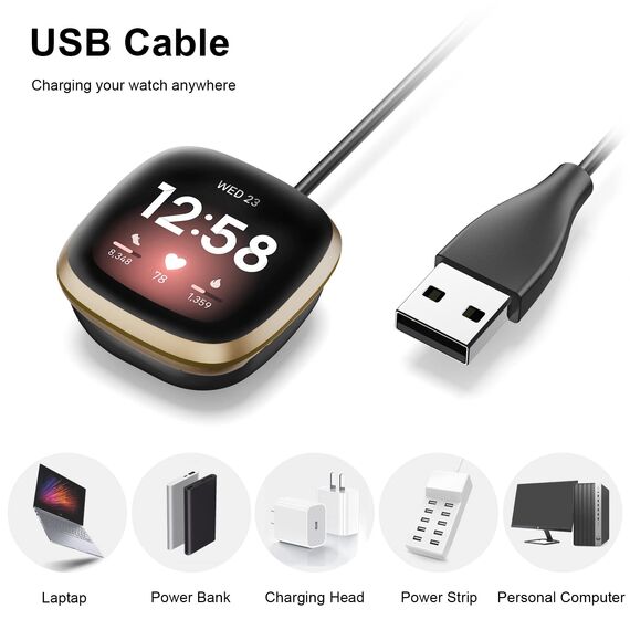 VANCLE Ladegerät Kompatibel mit Fitbit Versa 3/ Versa 4/ Sense/Sense 2 Ladekabel, 100cm USB Schnelles Ladekabel Tragbares Uhr Ladestation für Fitbit Versa 3 / Fitbit Versa 4