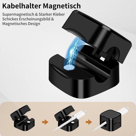 6-Pack Kabelhalter Schreibtisch, NISTARCE Kabelorganizer, Kabelclips Magnetisch[Starker Kleber] Telefon-Ladungskabel-Organisator für Schreibtisch, Zuhause, Büro, Auto(Schwarz)