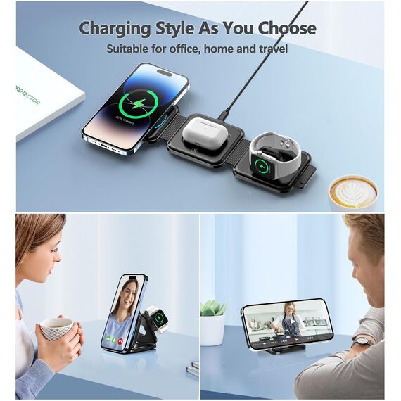 Mag-Safe Ladegerät für Phone mit 20W Schnelles Adapter, Wireless Charger induktive ladestation für Phone 17/16/15/14/13/12 Serie, Ohrhörer 3/2, LED kabelloses ladegerät mit Zwei Ladeanschlüssen